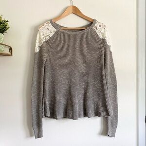 Hollister Gray Knit Sweater with Lace Shoulder